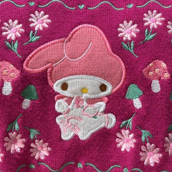 Hello Kitty & Friends Pink Embroidered Mushroom Floral Sweater LG Turtleneck - Picture 3 of 15